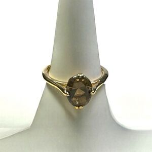 Vintage Avon 18k Gold Ring Brown Smoky Quartz Color Stone Solitaire HGE Size 7